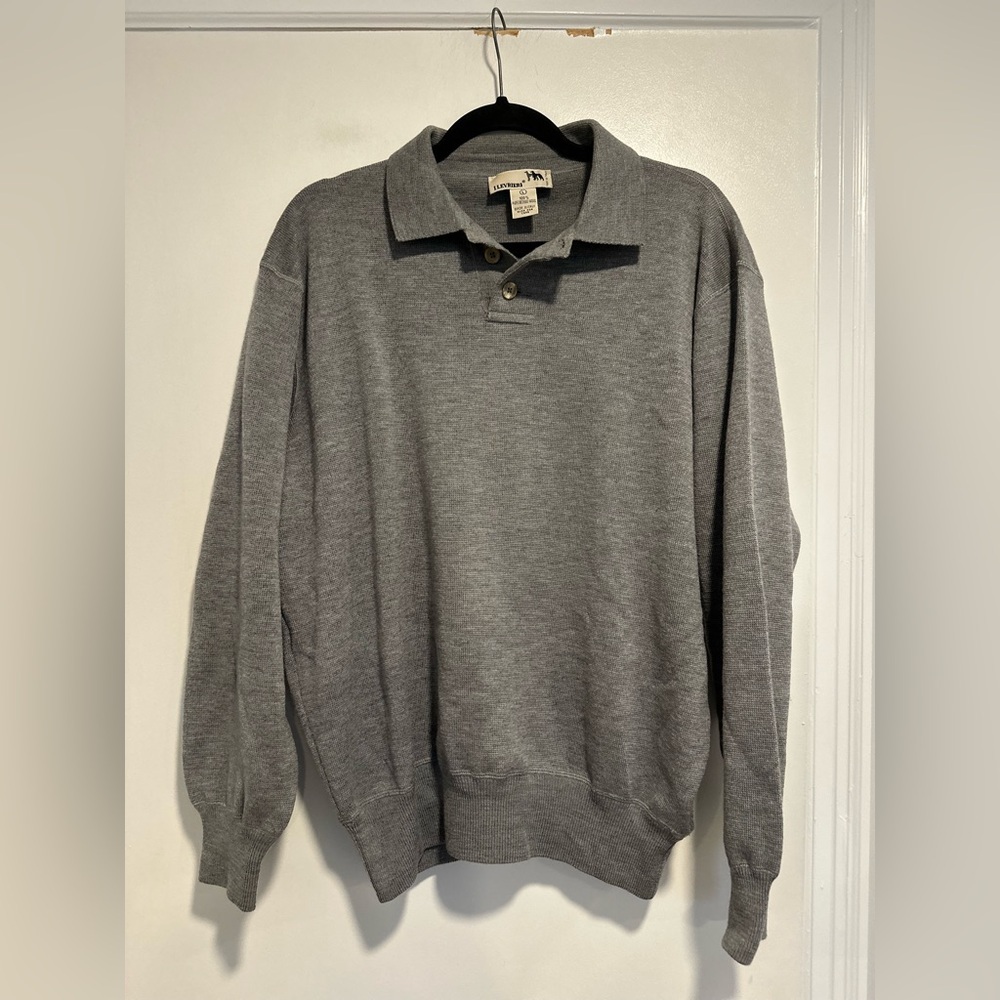 i levrieri SzL Gray 100% Merino Italian Wool Henley Collared Polo Sweater